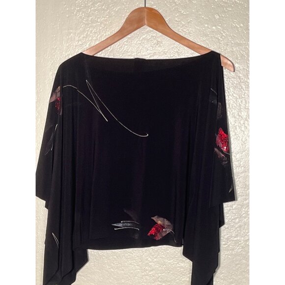 Ki Wi Black M Off-The-Shoulder Top With Handkerchief Hemline USA NWT Sheer - Picture 7 of 10